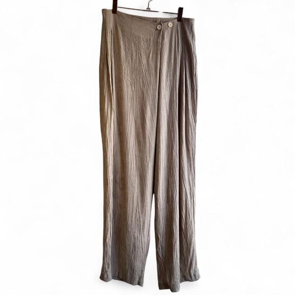 Nap Loungewear Asymmetrical Button Front High Waist Crinkle Pants in Grey size M - Picture 1 of 13